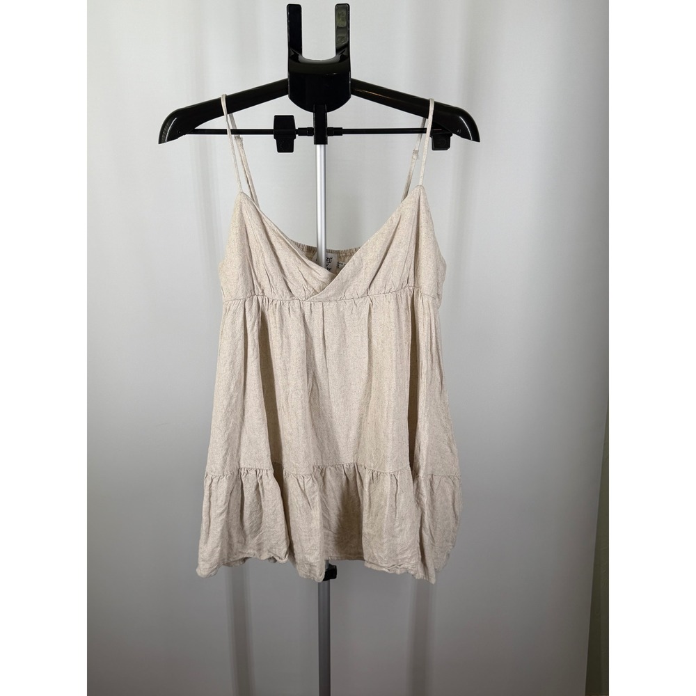 Princess Polly Babydoll Cami Top Beige Ruffle Tiered Tank Surplice Neck Sz 12